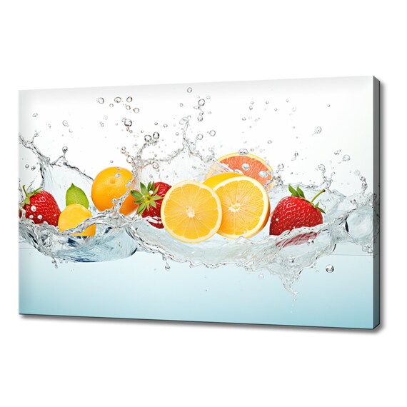 Citrus Fruits Splashing In Water Print Fruits Lover Gift Kitchen Restaurant Wall Art Print Colourful Fruits Wall Decor