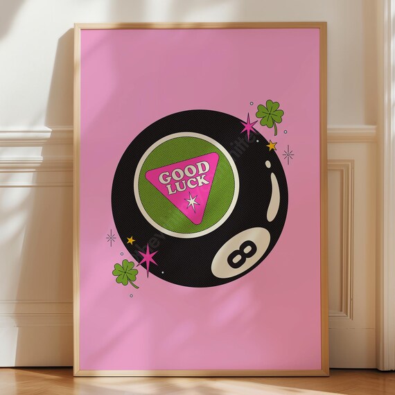 Good Luck Magic Eight Ball Pink Retro Lucky Charm Wall Print