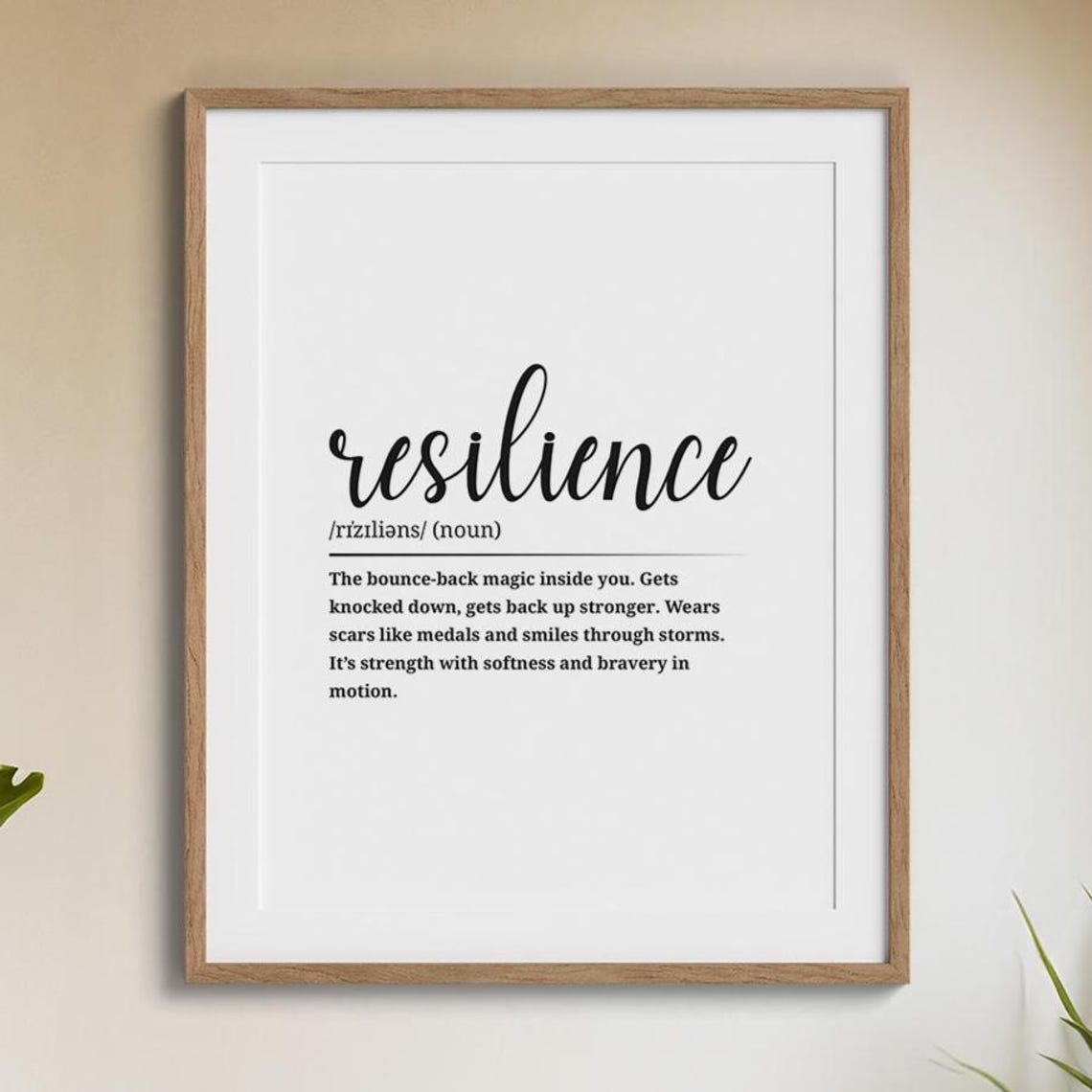 Resilience Dictionary Definition Bounce Back Motivational Wall Art