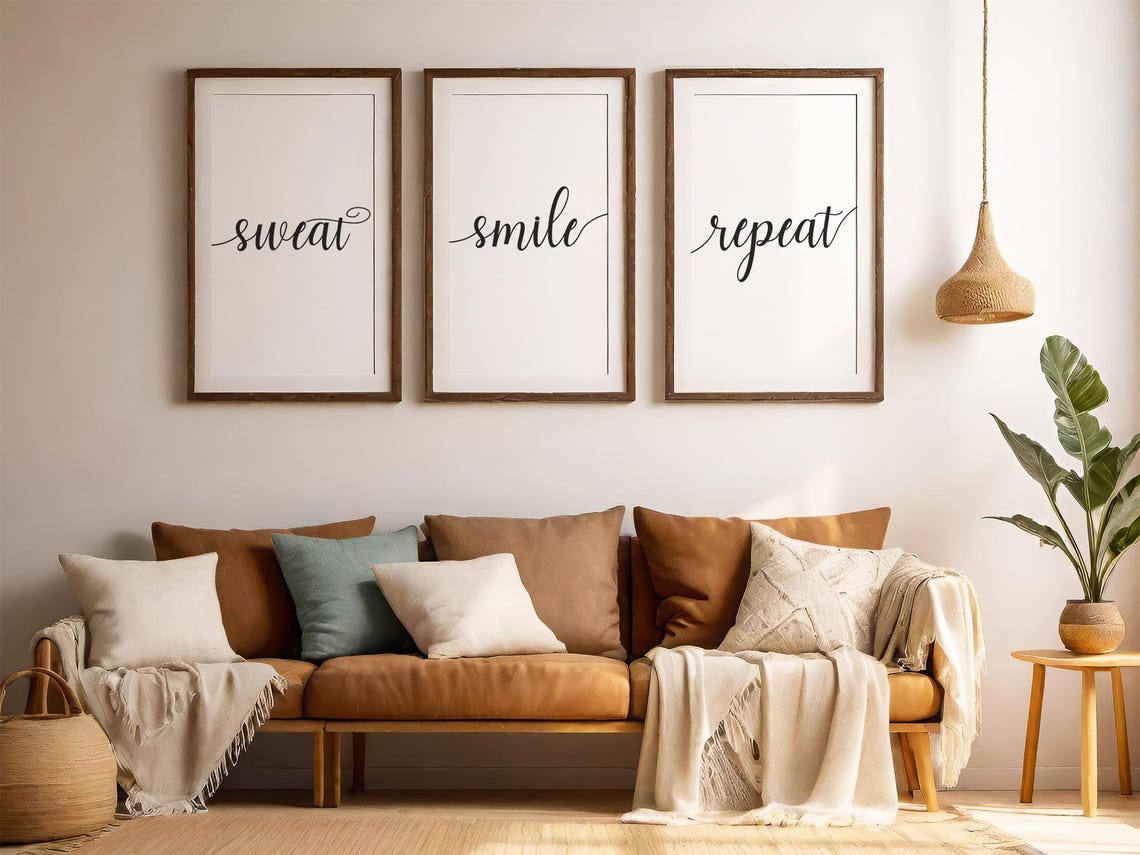 Sweat Smile Repeat Fitness Trio Script Gym Motivation Poster