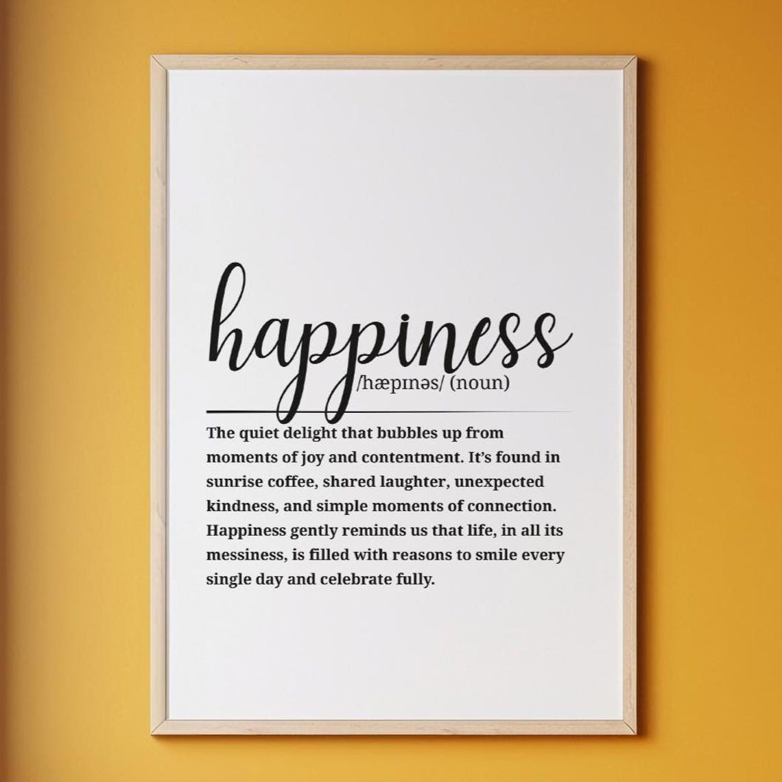 Happiness Definition Script Typography Joyful Word Art Quote Poster