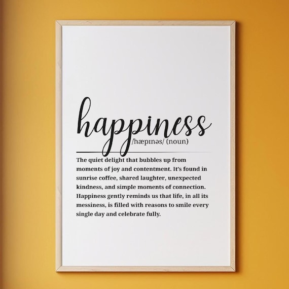 Happiness Definition Script Typography Joyful Word Art Quote Poster