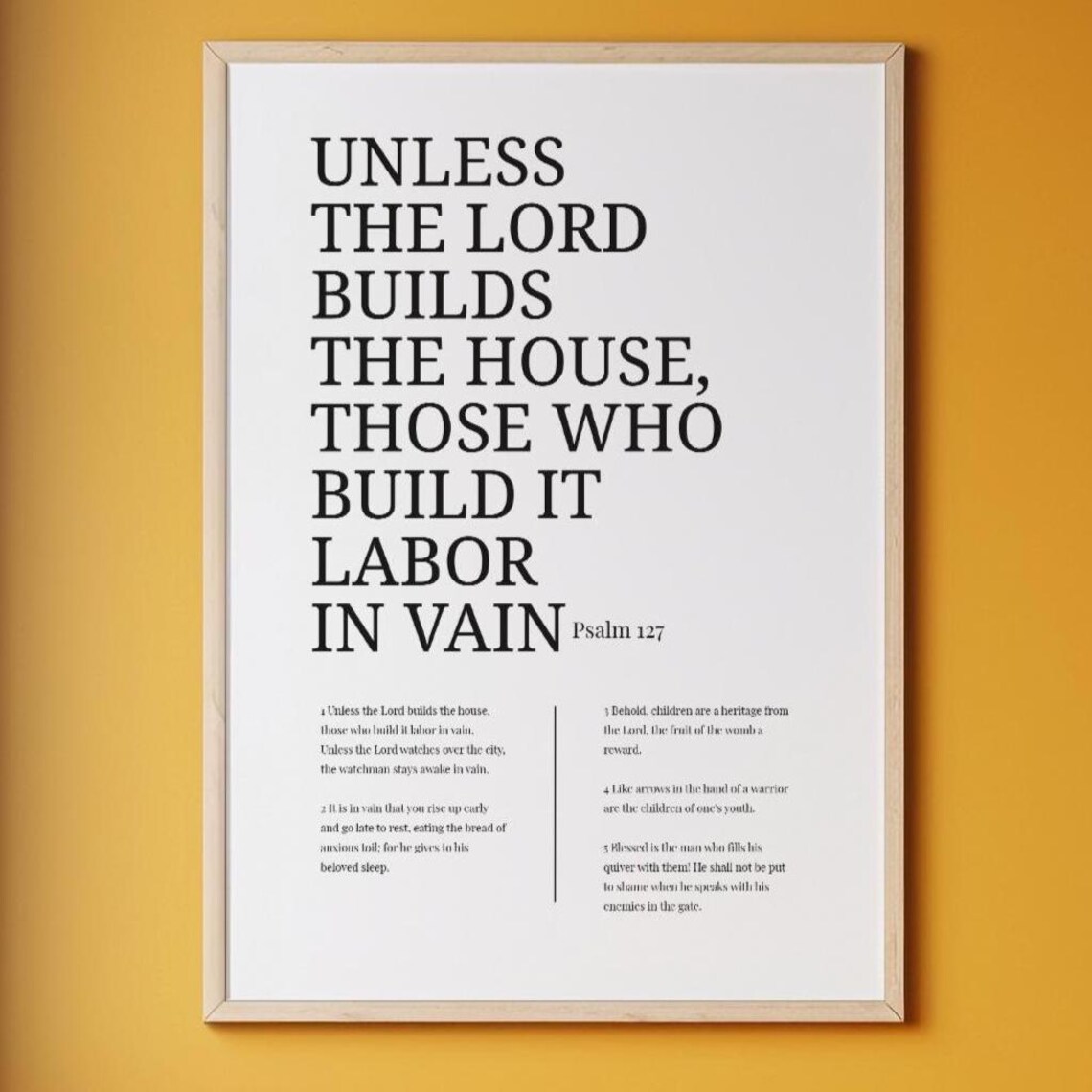 Psalm 127 Wall Art Bible Verse Print Christian Scripture Unless The Lord Builds House