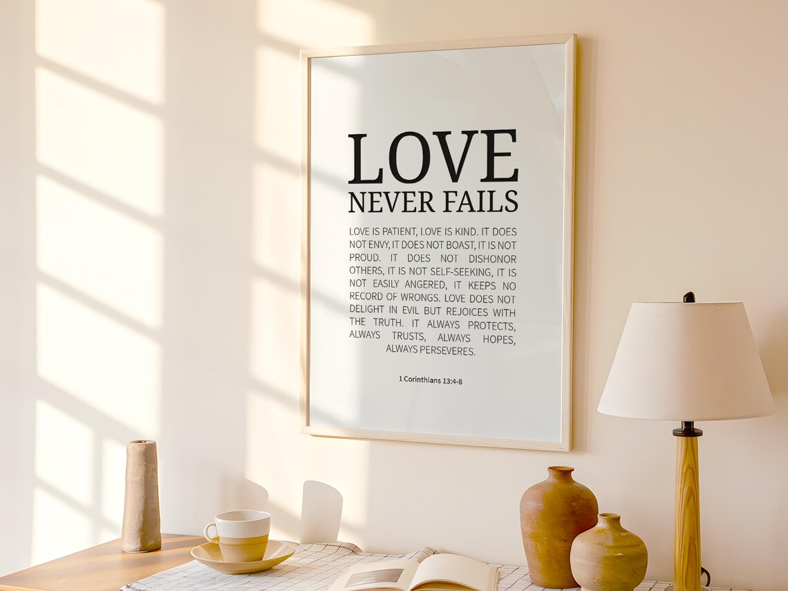 Love Never Fails Wall Art 1 Corinthians 1348 Decor Christian Print Bible Verse - Image 4