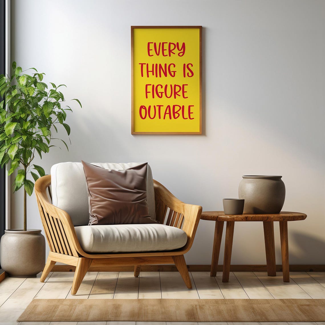 Everything Is Figureoutable Red On Yellow Cheerful Quote Poster - Image 2