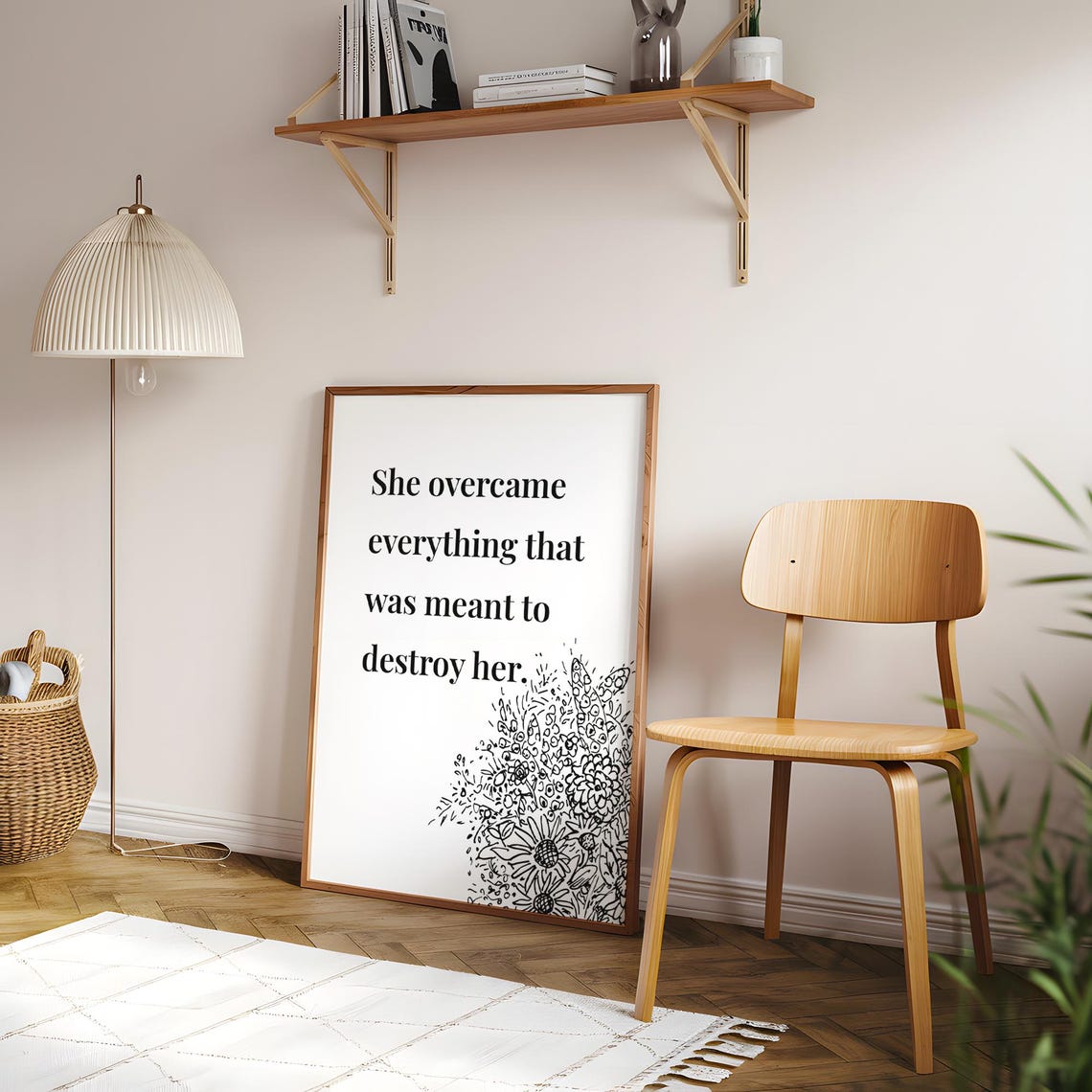 She Overcame Everything Floral Empowerment Quote Feminist Wall Poster - Image 3