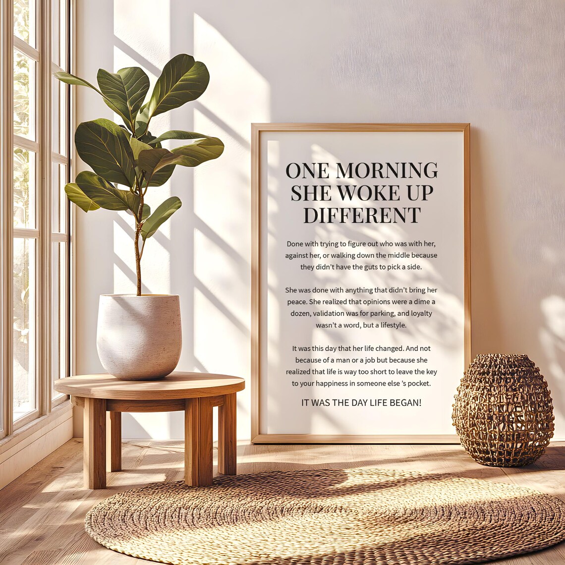 One Morning She Woke Up Different Feminist Empowerment Serif Quote Poster - Image 2