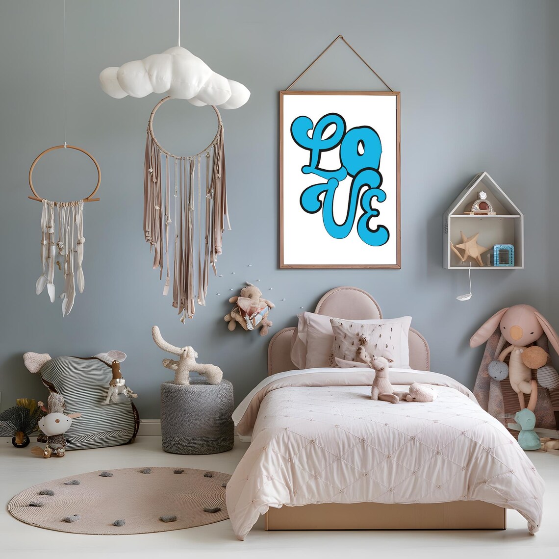 Love Blue Groovy Bubble Letter Retro Typography Wall Decor Poster - Image 3