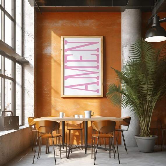 Amen Pink Serif Typography Modern Christian Faith Art Poster