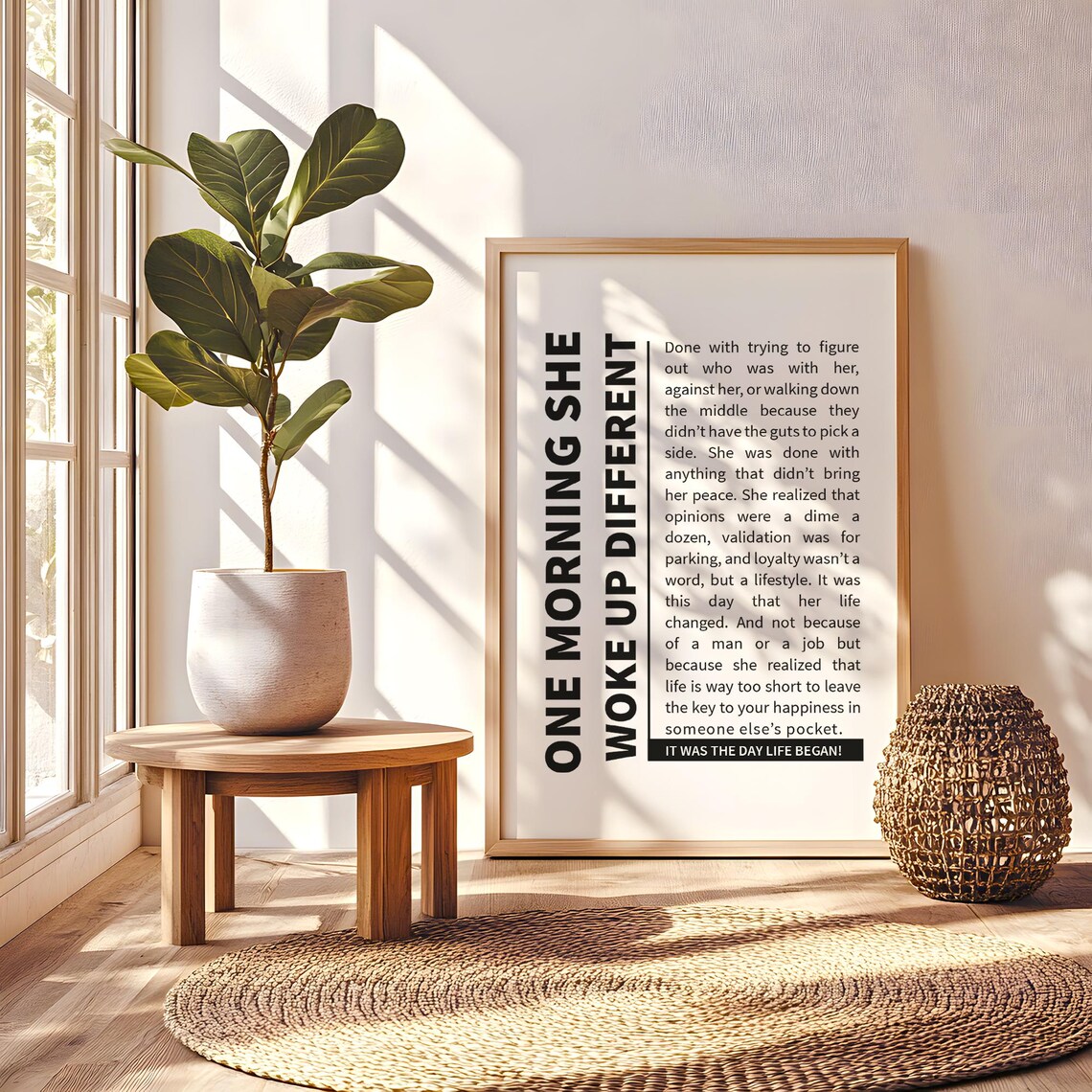 One Morning She Woke Up Different Vertical Black And White Quote Poster - Image 2