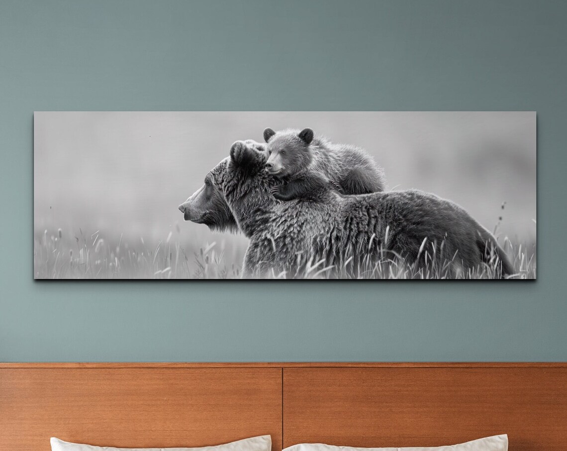 Mamma Bear Cub, Black And White Wall Art