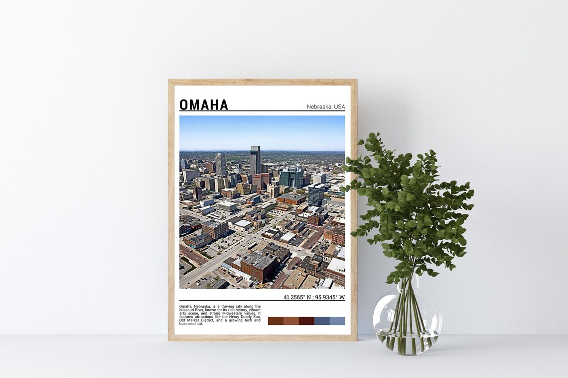 Omaha Nebraska Downtown Aerial Cityscape Heartland Travel Poster - Image 4