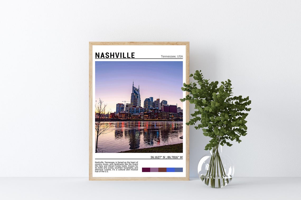 Nashville Tennessee Riverfront Skyline Sunset Reflection Photo Poster - Image 4
