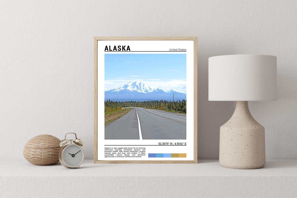 Alaska Snowcapped Mountain Highway Forest Scenic Road Travel Poster - Image 2
