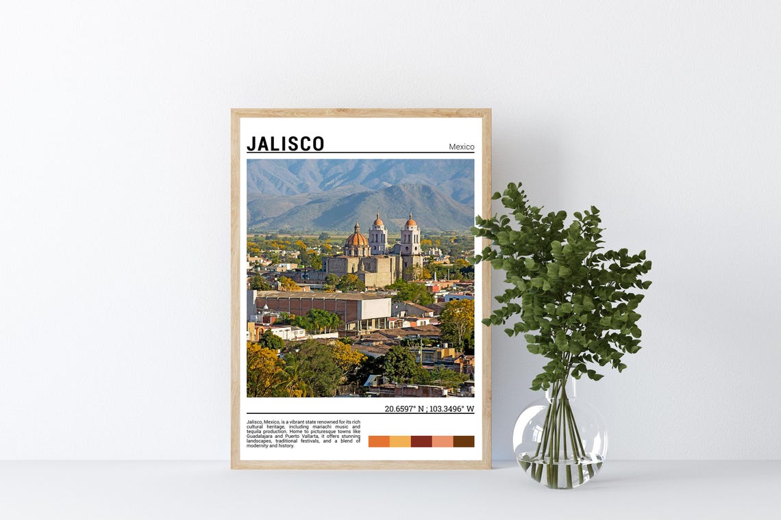 Jalisco Mexico Cathedral Cityscape Mountain Backdrop Travel Poster - Image 4