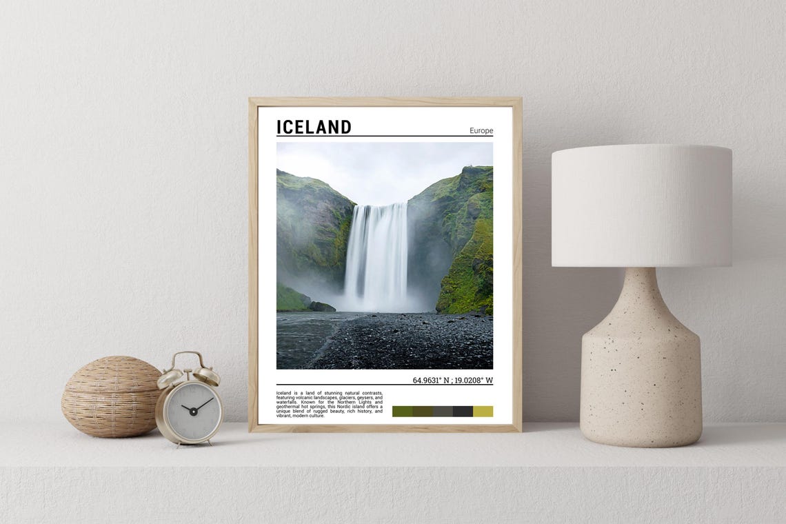 Iceland Skogafoss Waterfall Misty Green Cliffs Nature Poster - Image 2