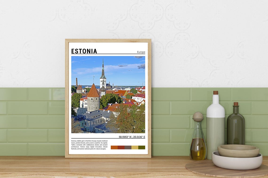 Tallinn Estonia Old Town Medieval Towers Red Rooftops Skyline Poster - Image 3