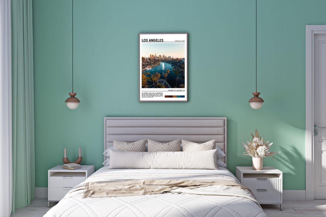 Los Angeles Downtown Skyline Echo Park Lake Palm Trees Travel Poster - Image 5