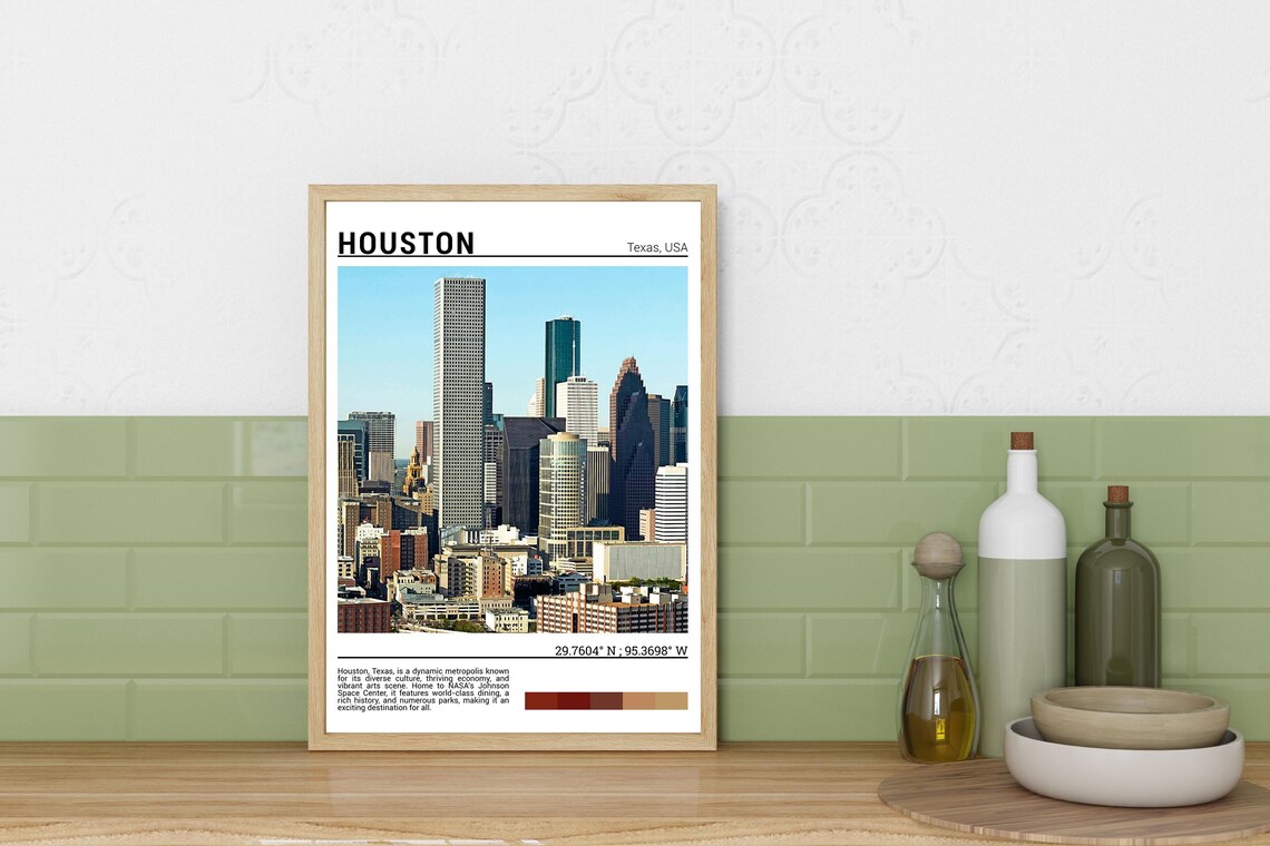 Houston Texas Downtown Skyline Cityscape Urban Travel Photo Poster - Image 3