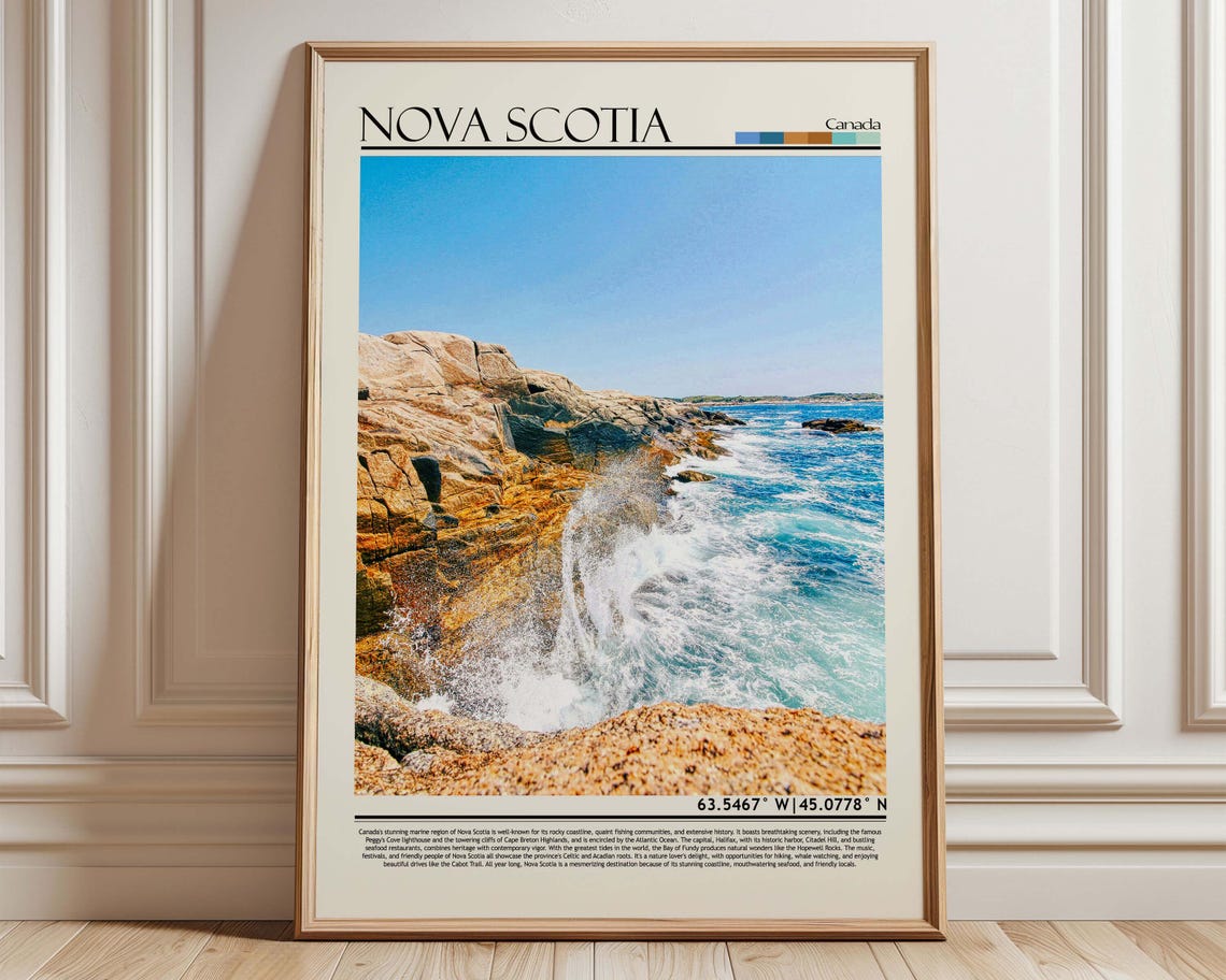 Nova Scotia Canada Rocky Golden Atlantic Coast Travel Poster