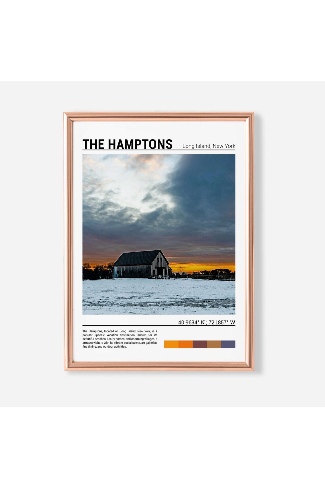 The Hamptons Long Island Barn Sunset Minimalist Travel Poster