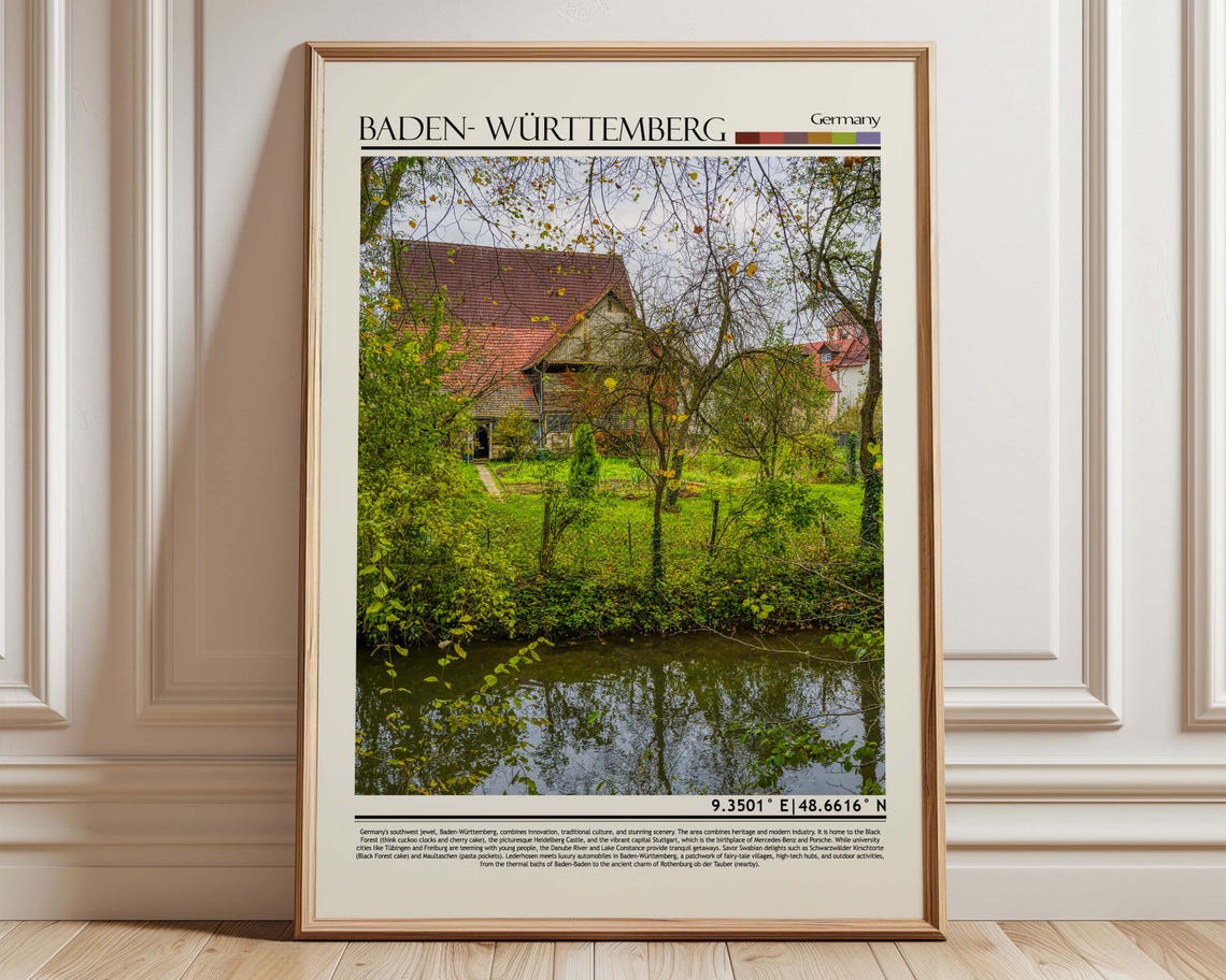 Baden Wurttemberg Germany Half Timbered House Riverside Travel Poster