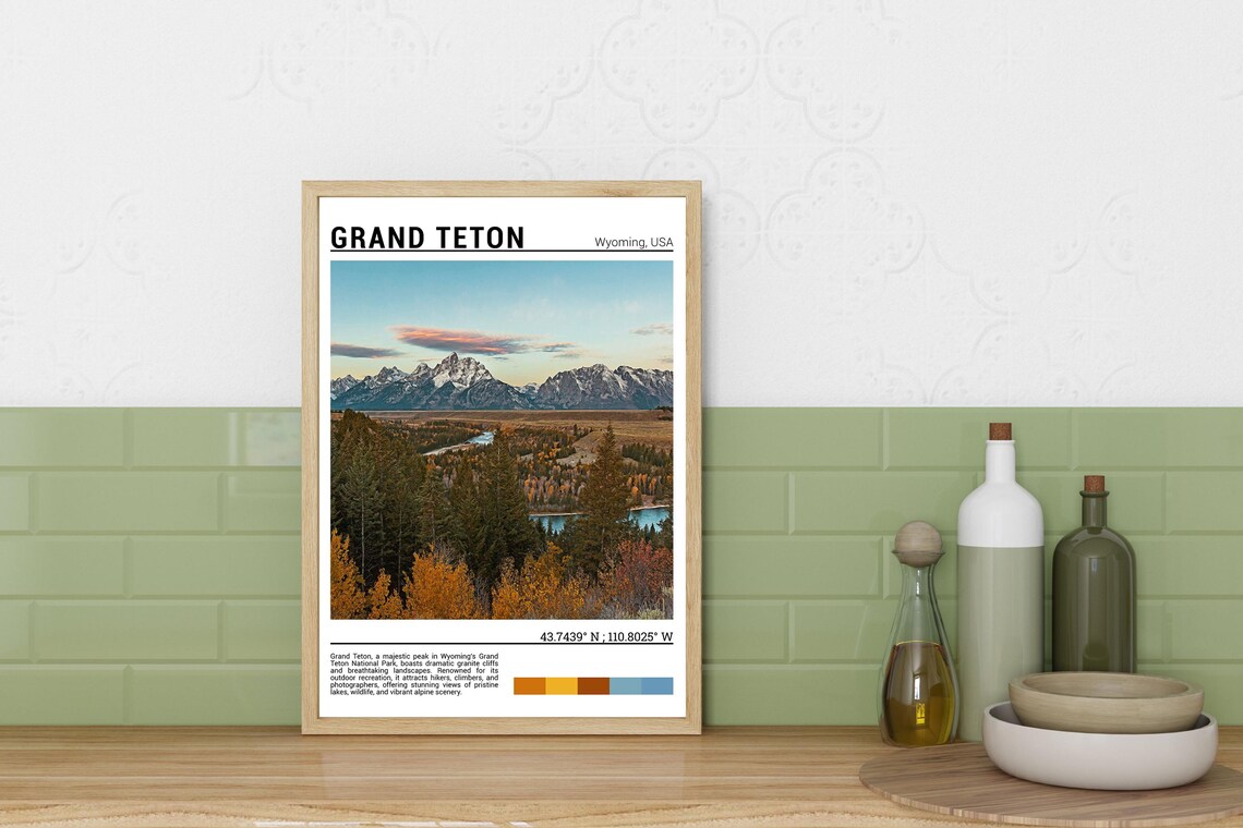 Grand Teton Wyoming Autumn Mountain Peaks Forest Photo Poster - Image 3