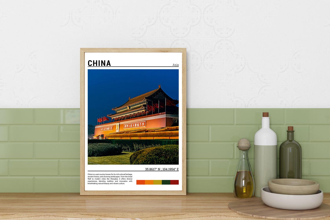 China Tiananmen Gate Beijing Night Landmark Architecture Travel Poster - Image 6