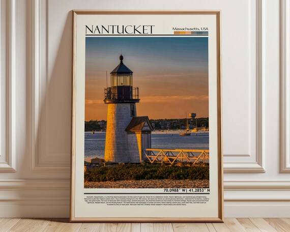 Nantucket Massachusetts Lighthouse Sunset Harbor Travel Poster