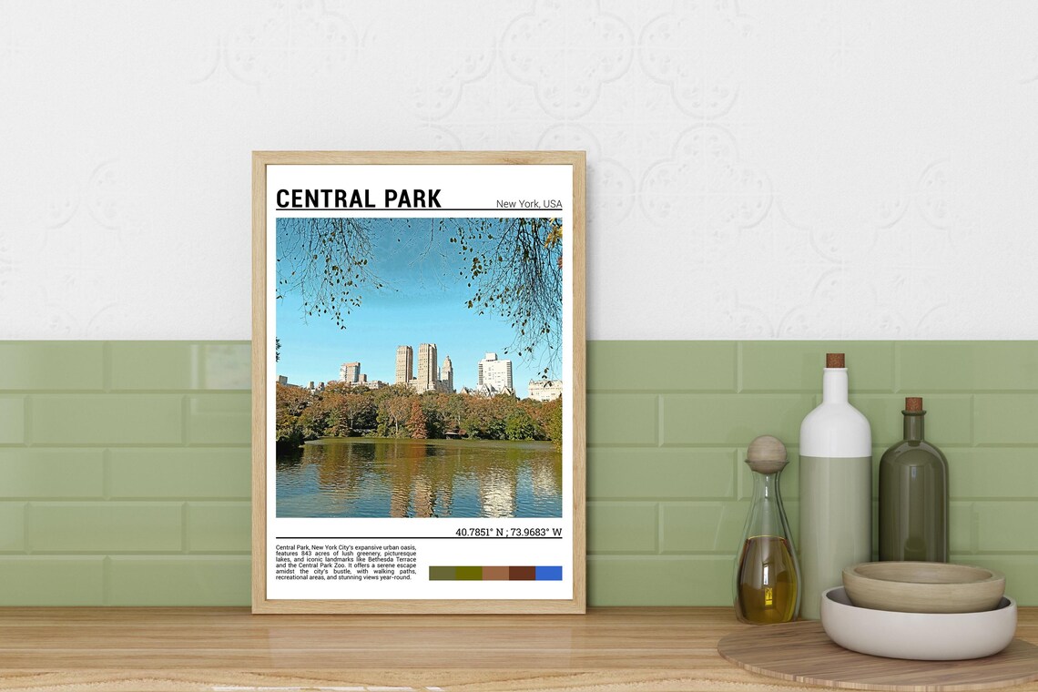 Central Park New York Autumn Lake Skyline View Travel Poster - Image 3