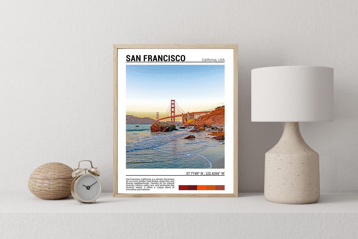 San Francisco Golden Gate Bridge Sunset Beach Waves Photo Poster - Image 2