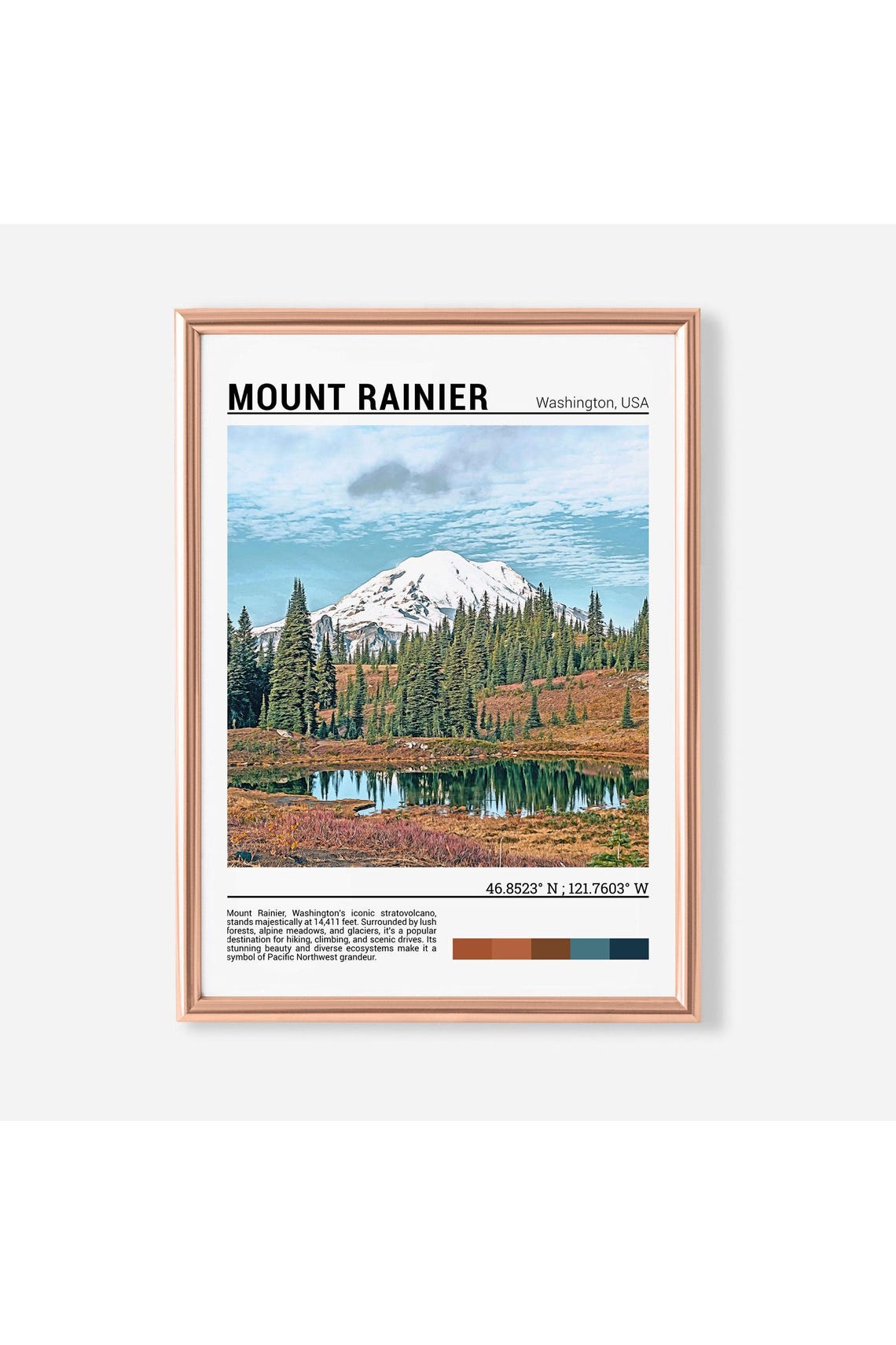 Mount Rainier Washington Snow Peak Alpine Lake Reflection Poster