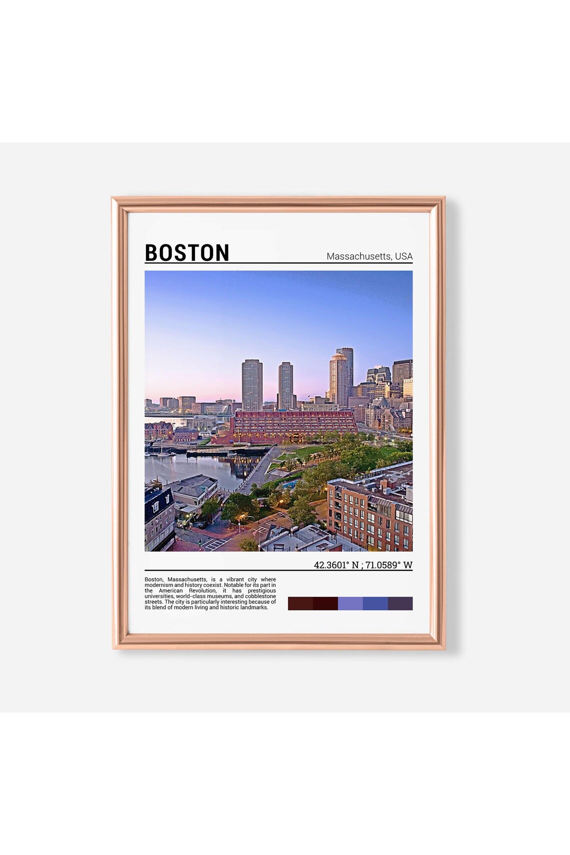 Boston Massachusetts Harbor Skyline at Dusk Photo Travel Poster