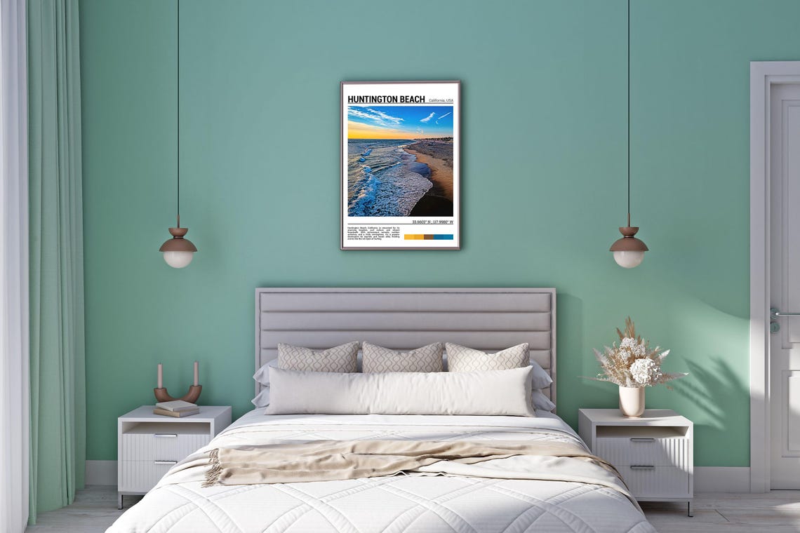 Huntington Beach California Golden Sunset Surf Shore Travel Poster - Image 5