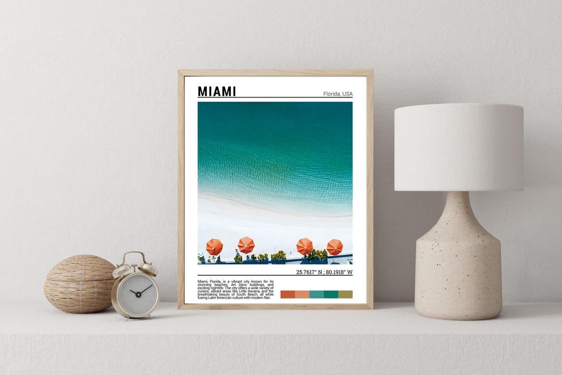 Miami Florida Aerial Beach Umbrellas Turquoise Ocean Scene Poster - Image 2