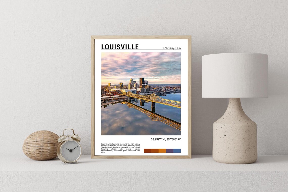 Louisville Kentucky Ohio River Bridge Sunset Golden River City Poster - Image 2