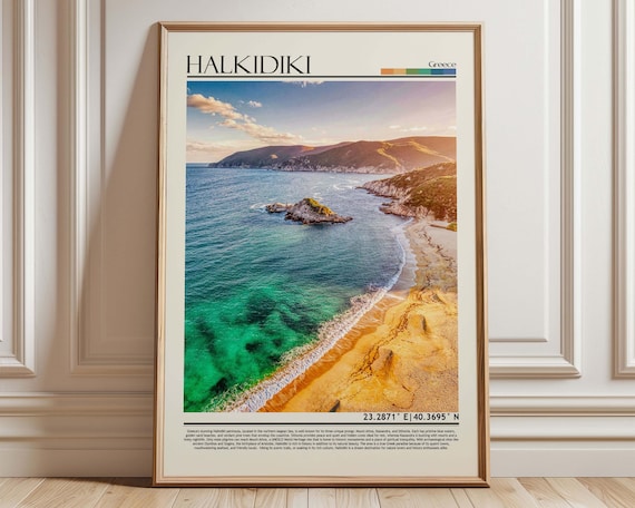 Halkidiki Greece Vintage Travel Poster, Mediterranean