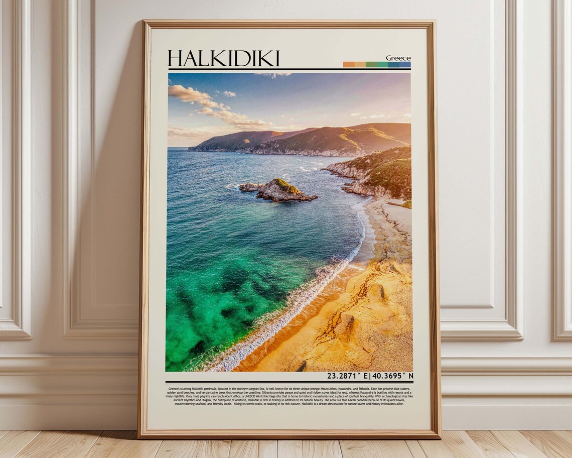 Halkidiki Greece Vintage Travel Poster, Mediterranean