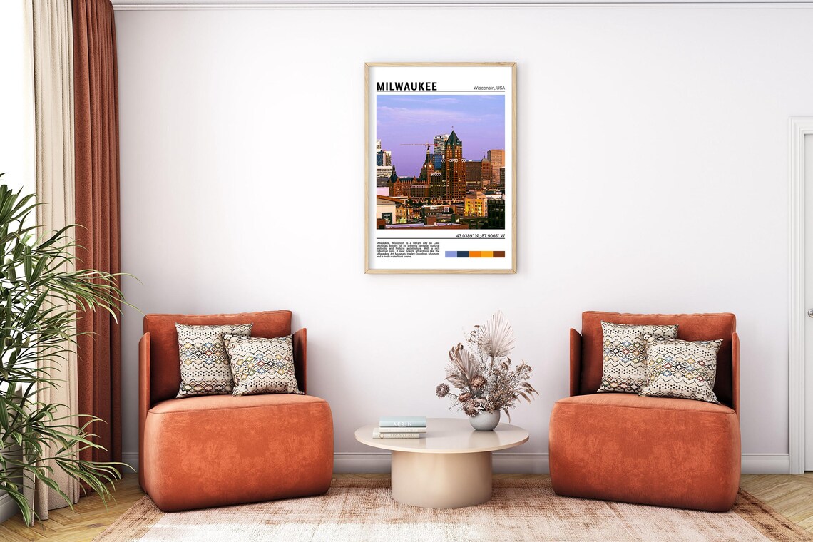 Milwaukee Wisconsin Sunset Skyline Cityscape Dusk Travel Poster - Image 7