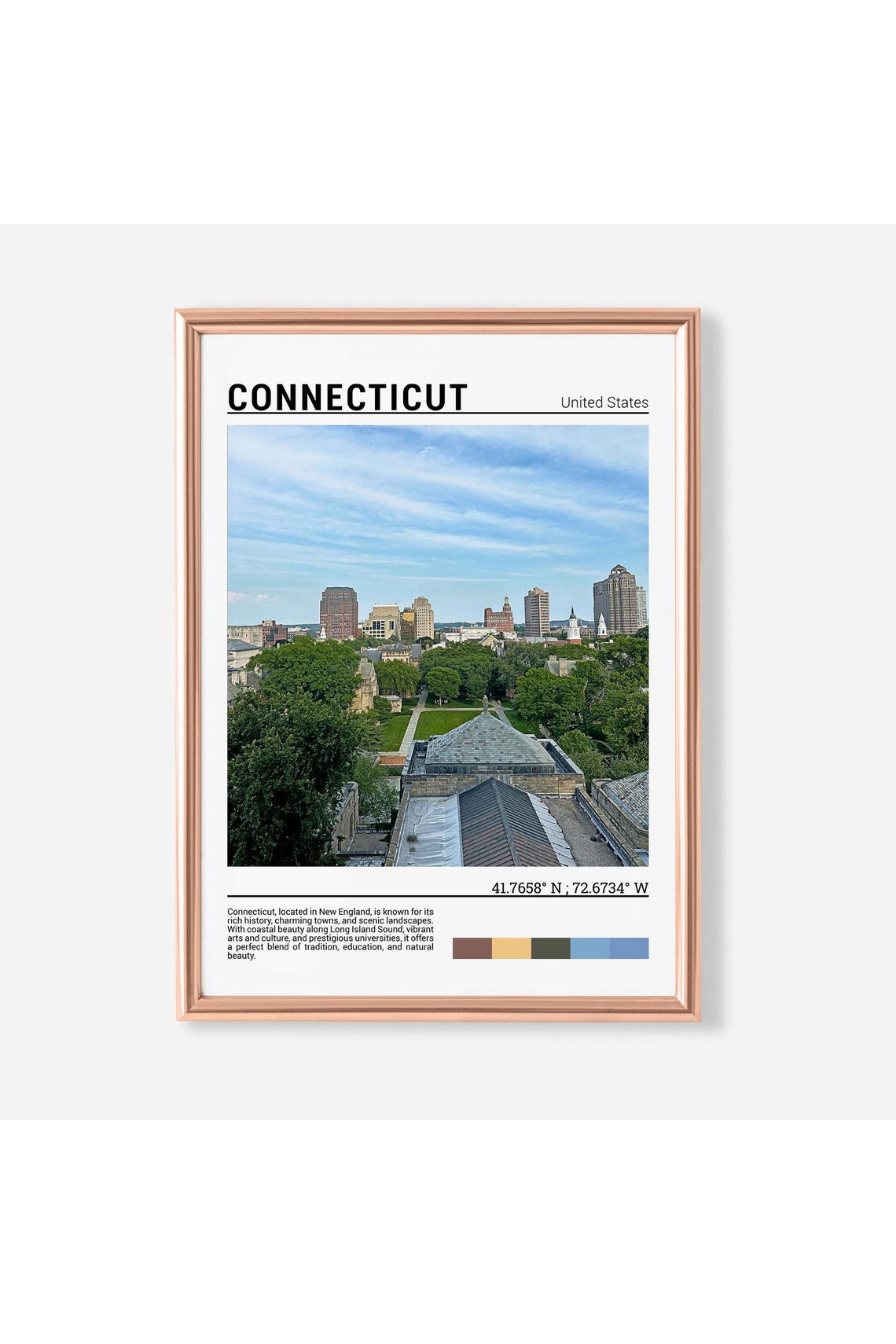 Connecticut Historic Campus Green Summer Skyline View Poster