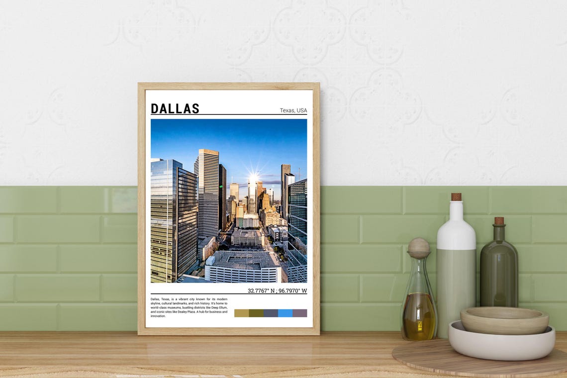 Dallas Texas Downtown Skyscrapers Golden Light Cityscape Poster - Image 3