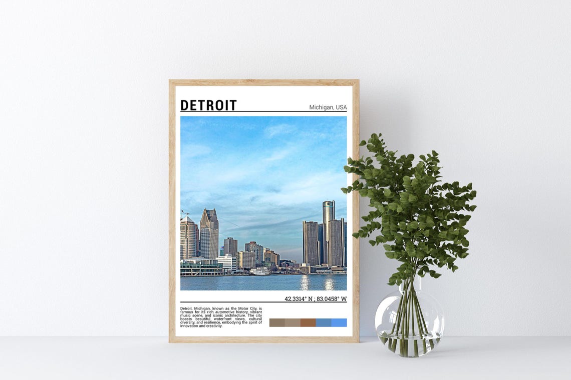 Detroit Michigan Riverfront Skyline Renaissance Center Photo Poster - Image 4
