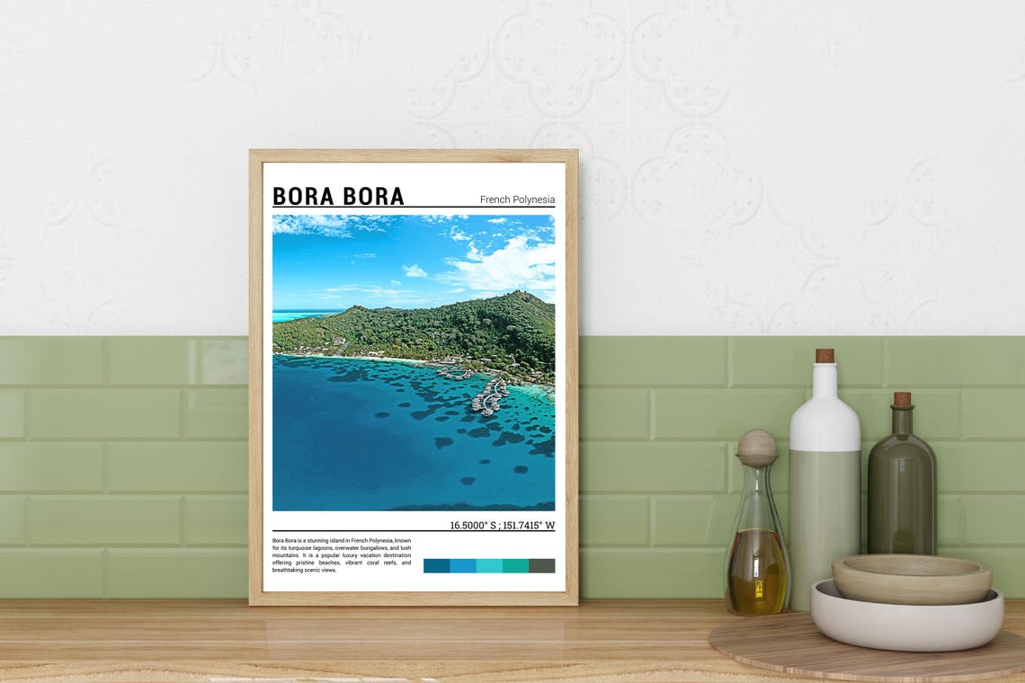 Bora Bora French Polynesia Aerial Lagoon Overwater Villas Poster - Image 3
