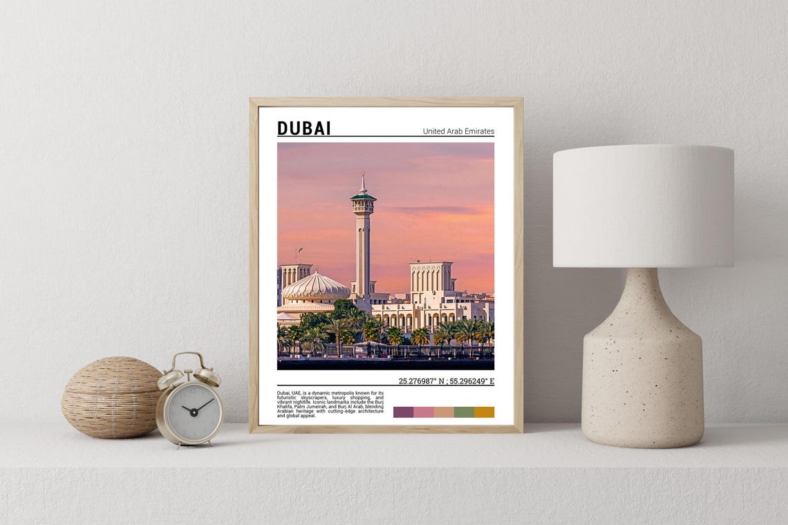 Dubai UAE Grand Mosque Tall Minaret Pink Sunset Waterfront Poster - Image 2