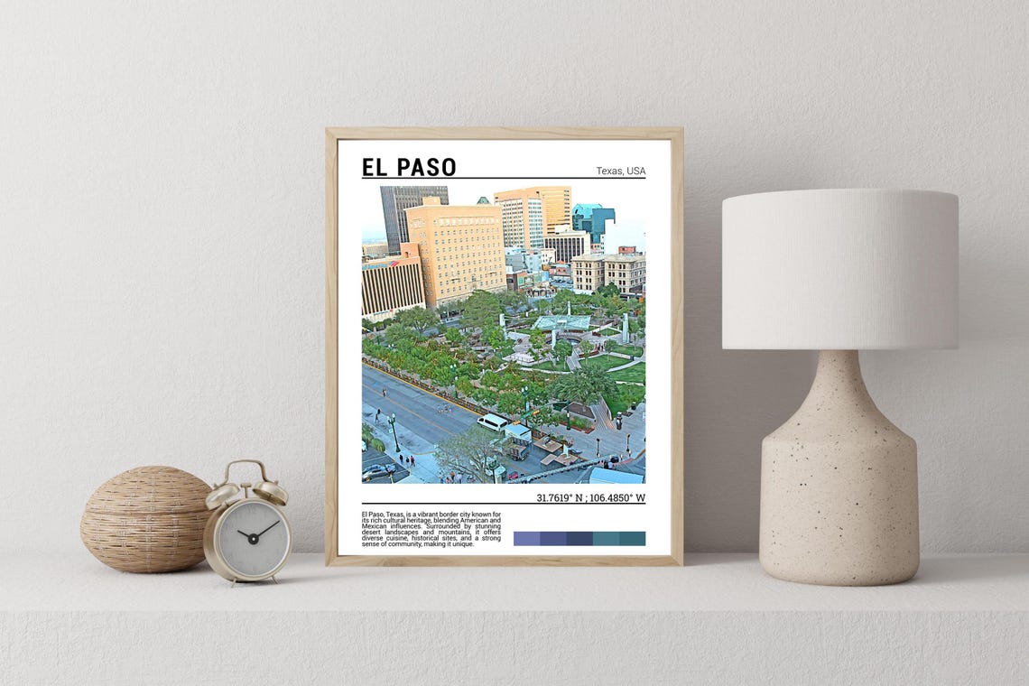 El Paso Texas Downtown Plaza Aerial View Sun City Architecture Poster - Image 2