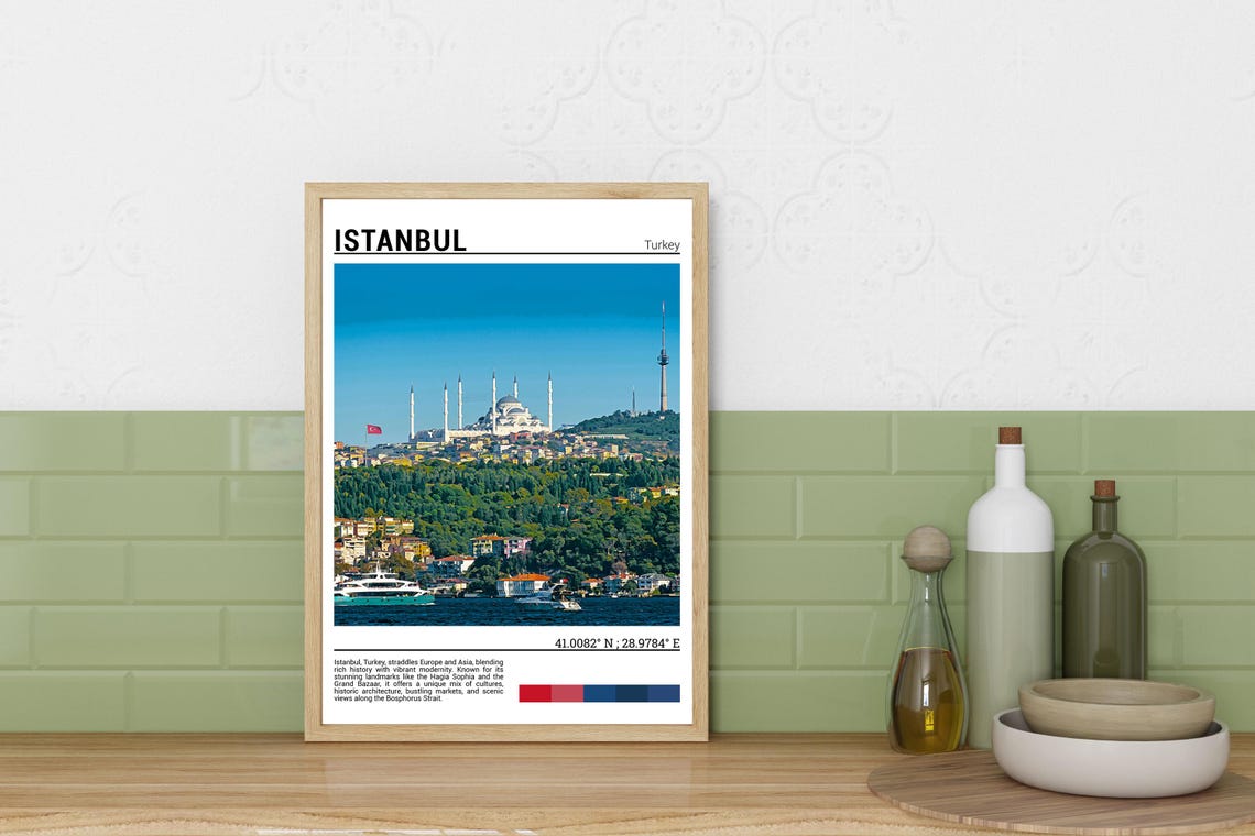 Istanbul Turkey Mosque Minarets Skyline Bosphorus Strait Travel Poster - Image 4
