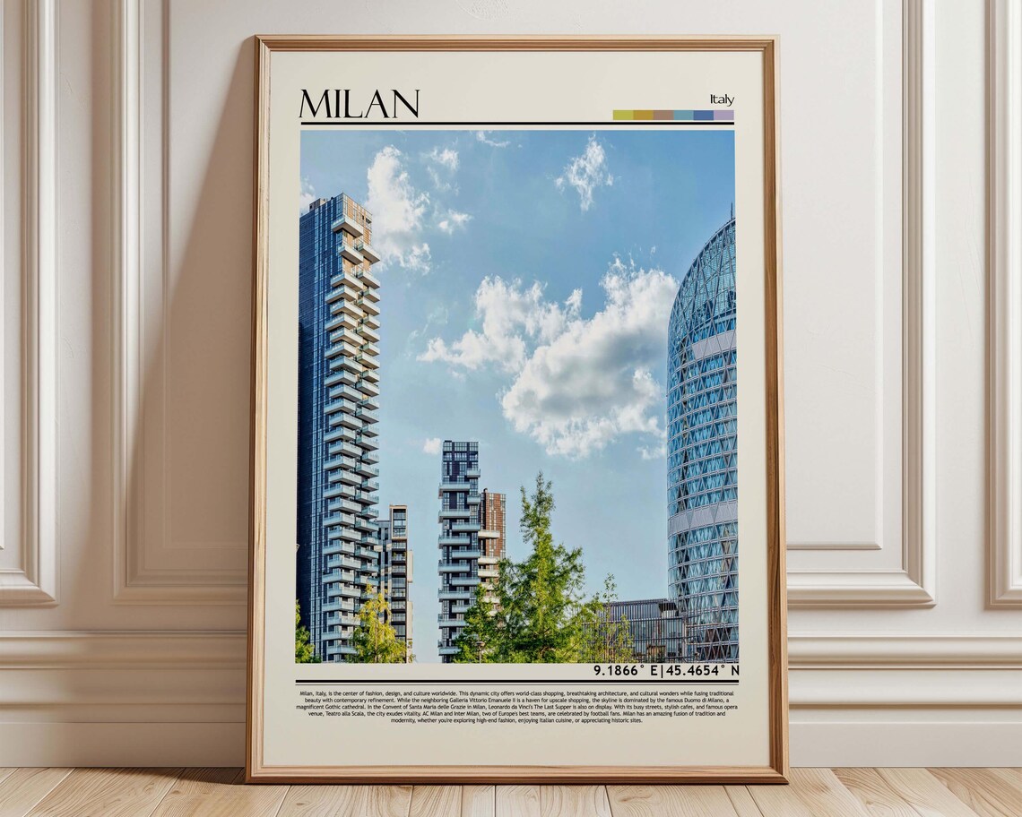 Milan Italy Modern Skyscrapers Porta Nuova City Travel Poster