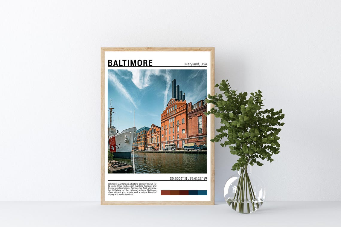 Baltimore Maryland Inner Harbor Ship Brick Waterfront Travel Poster - Image 4