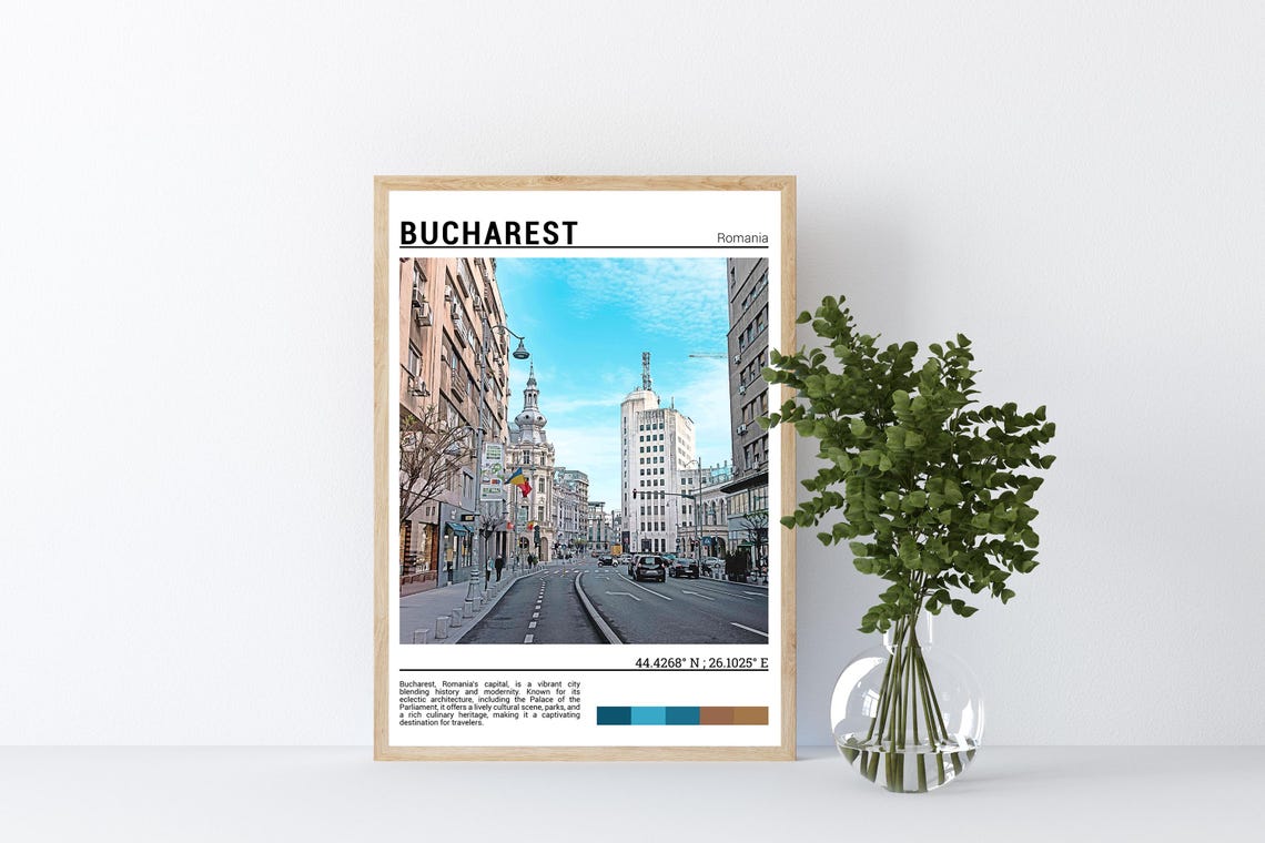 Bucharest Romania City Boulevard Historic Street Scene Travel Poster - Image 4