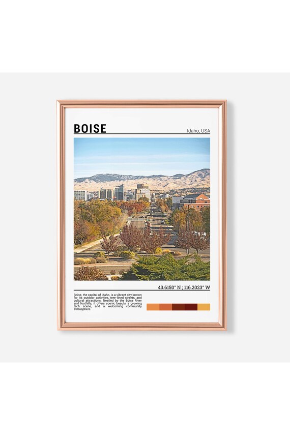Boise Idaho City Skyline Foothills Tree Lined Street Travel Poster